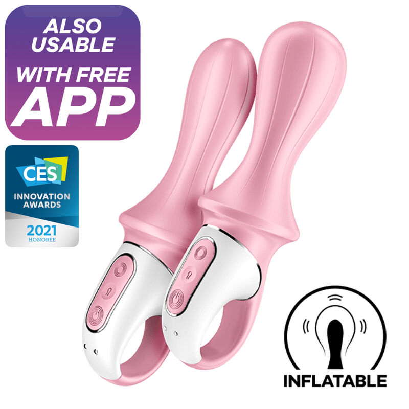 Close-up do Satisfyer Air Pump Booty 5 Connect Vibrador Anal Inflável Rosa, mostrando o design ergonómico e a textura de silicone suave.