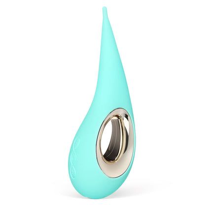 Detalhe do estimulador clitoriano LELO DOT Aqua, mostrando seu design ergonômico e acabamento em silicone.