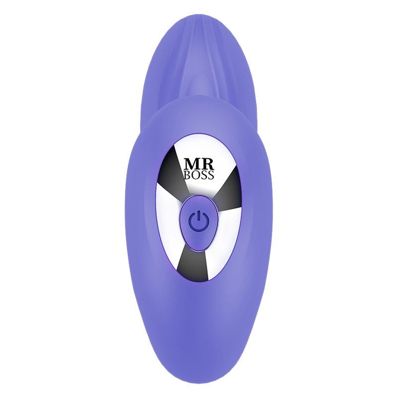 Close-up do vibrador MR BOSS Josef para casais, com controle remoto e detalhes em silicone.