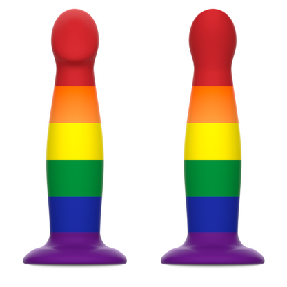Dildo MYTHOLOGY Orgulho Garrick de silicone flexível com base de sucção e cores vibrantes.