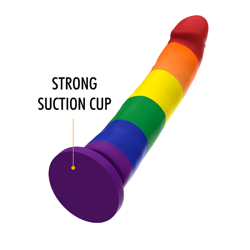 Imagem do Dildo MYTHOLOGY Devon Pride L, destacando seu design único em silicone macio e base de sucção.