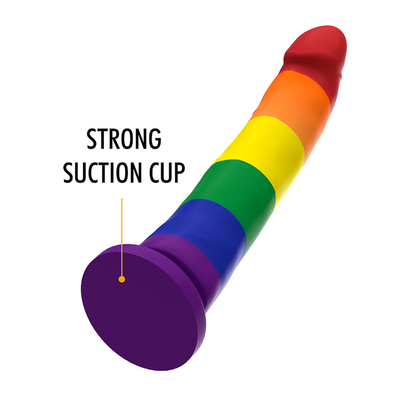 Imagem do Dildo MYTHOLOGY Devon Pride L, destacando seu design único em silicone macio e base de sucção.