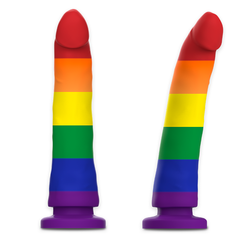 Imagem do Dildo MYTHOLOGY Devon Pride L, destacando seu design único em silicone macio e base de sucção.