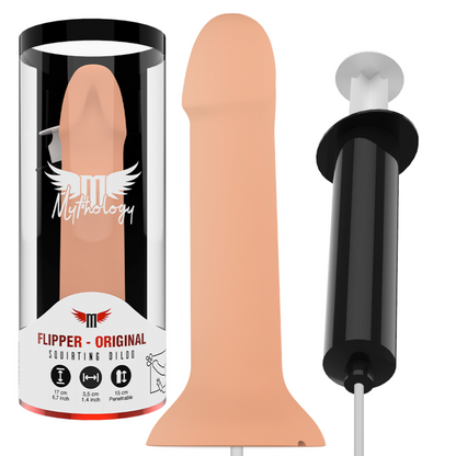 MYTHOLOGY Dildo Ejaculador Flipper Original em silicone macio, com base de sucção e função de ejaculação.