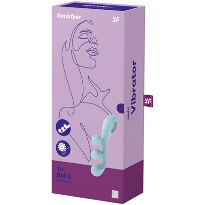Close-up of the Satisfyer Multivibrador Tri Ball 2 Azul, highlighting its flexible design and three stimulation balls.