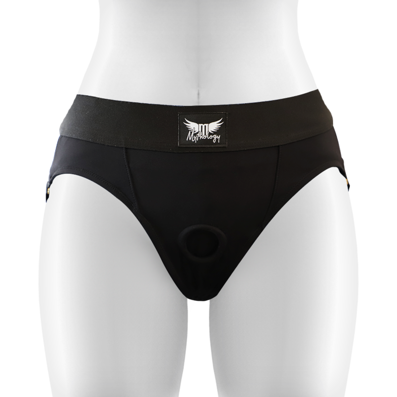 Detalhe do MYTHOLOGY Arnês para Dildos Super Elástico Ajustável, mostrando o design ergonómico e os pontos de ajuste para um encaixe perfeito.