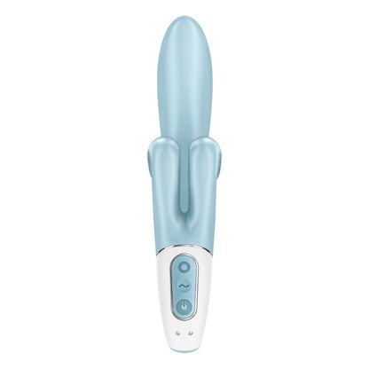 Close-up do Vibrador Coelho Satisfyer Touch Me Azul, destacando o design ergonómico e o estimulador clitoriano.