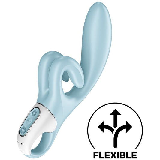 Close-up do Vibrador Coelho Satisfyer Touch Me Azul, destacando o design ergonómico e o estimulador clitoriano.