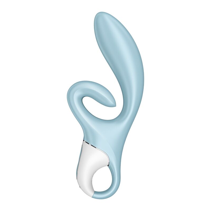 Close-up do Vibrador Coelho Satisfyer Touch Me Azul, destacando o design ergonómico e o estimulador clitoriano.