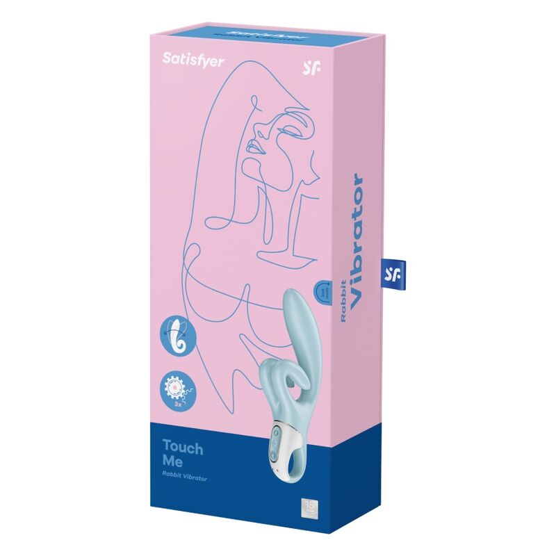 Close-up do Vibrador Coelho Satisfyer Touch Me Azul, destacando o design ergonómico e o estimulador clitoriano.