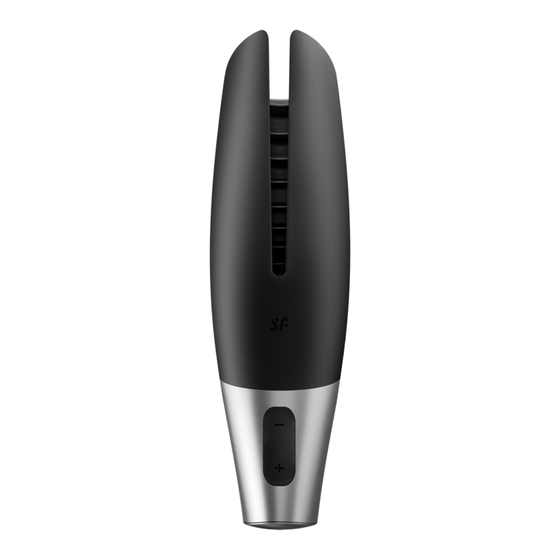 Satisfyer Masturbador Power Preto, mostrando a forma flexível e detalhes do design.