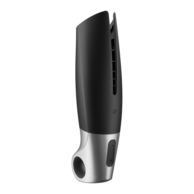 Satisfyer Masturbador Power Preto, mostrando a forma flexível e detalhes do design.