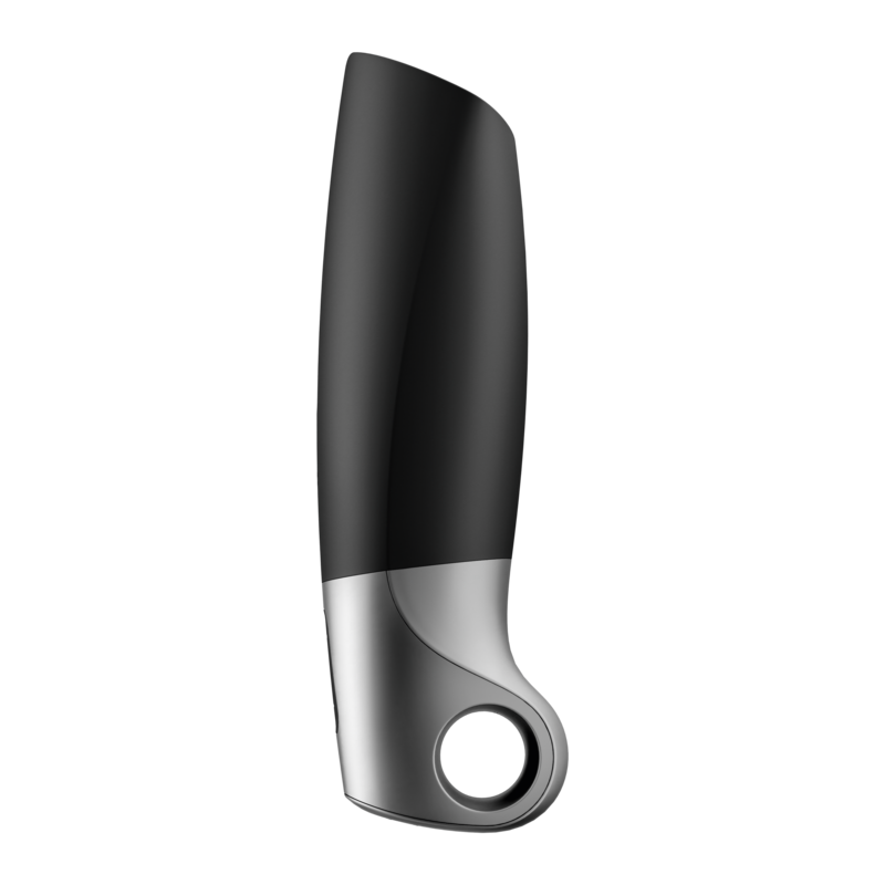 Satisfyer Masturbador Power Preto, mostrando a forma flexível e detalhes do design.