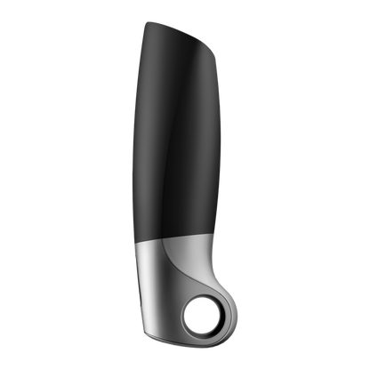 Satisfyer Masturbador Power Preto, mostrando a forma flexível e detalhes do design.