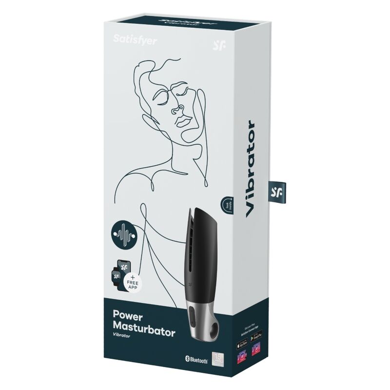 Satisfyer Masturbador Power Preto, mostrando a forma flexível e detalhes do design.