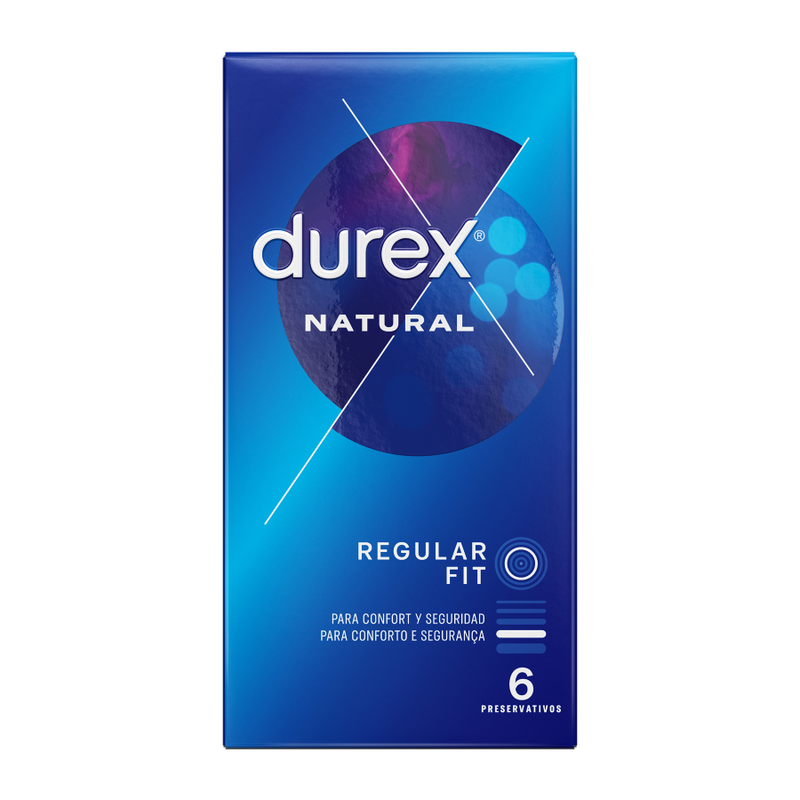 Embalagem de DUREX Preservativos Clássicos Natural Látex 6 Unidades, destacando a marca e as características do produto.