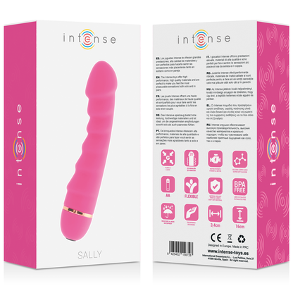 Close-up do Vibrador Intense Sally de Silicone Rosa com 20 Velocidades, destacando o design ergonómico e a ponta para o ponto G.