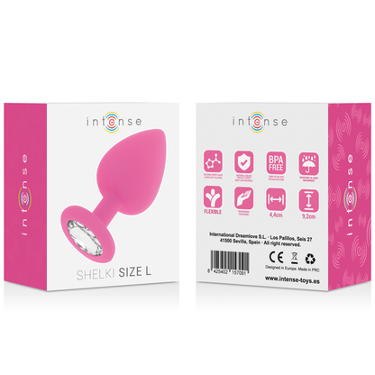 Detalhe do Plug Anal INTENSE Shelki L Silicone Macio Fúcsia, mostrando sua forma ergonómica e base de diamante.