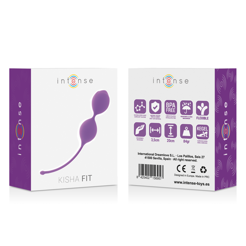 Close-up das Bolas de Kegel Intense Kisha Fit de silicone roxo, mostrando seu design ergonômico.