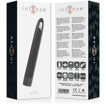 Vibrador Intense Vito Preto de 17cm com design ergonómico e cor escura.