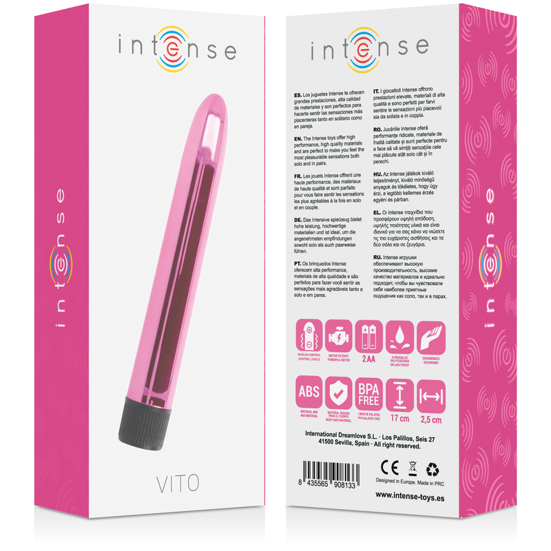Close-up do Vibrador VITO Intense Rosa, mostrando sua forma ergonômica e cor vibrante.