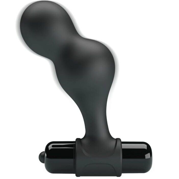 Close-up do Plug Anal Vibrador MR PLAY de Silicone Preto, mostrando seu design ergonómico e base de segurança.