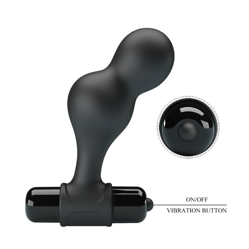 Close-up do Plug Anal Vibrador MR PLAY de Silicone Preto, mostrando seu design ergonómico e base de segurança.