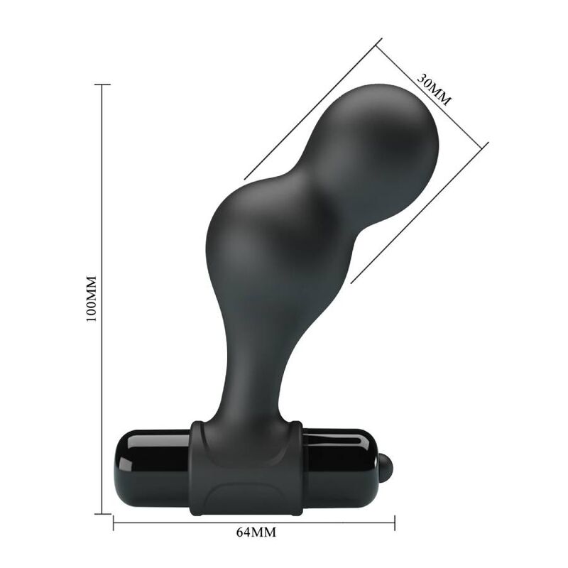 Close-up do Plug Anal Vibrador MR PLAY de Silicone Preto, mostrando seu design ergonómico e base de segurança.