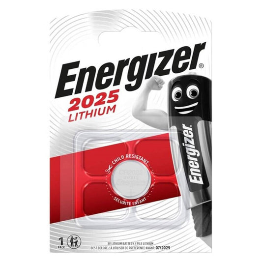 Bateria botão de lítio Energizer CR2025 3V, ideal para eletrónicos pequenos.
