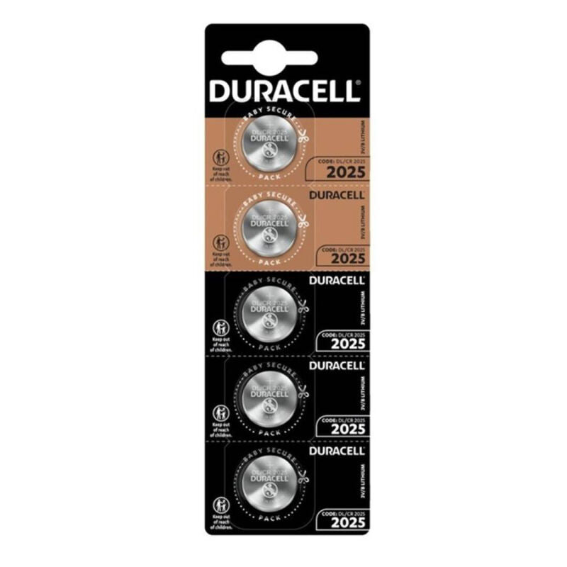 Pack de 5 Baterias Duracell Botão Lítio CR2025 3V para dispositivos eletrónicos