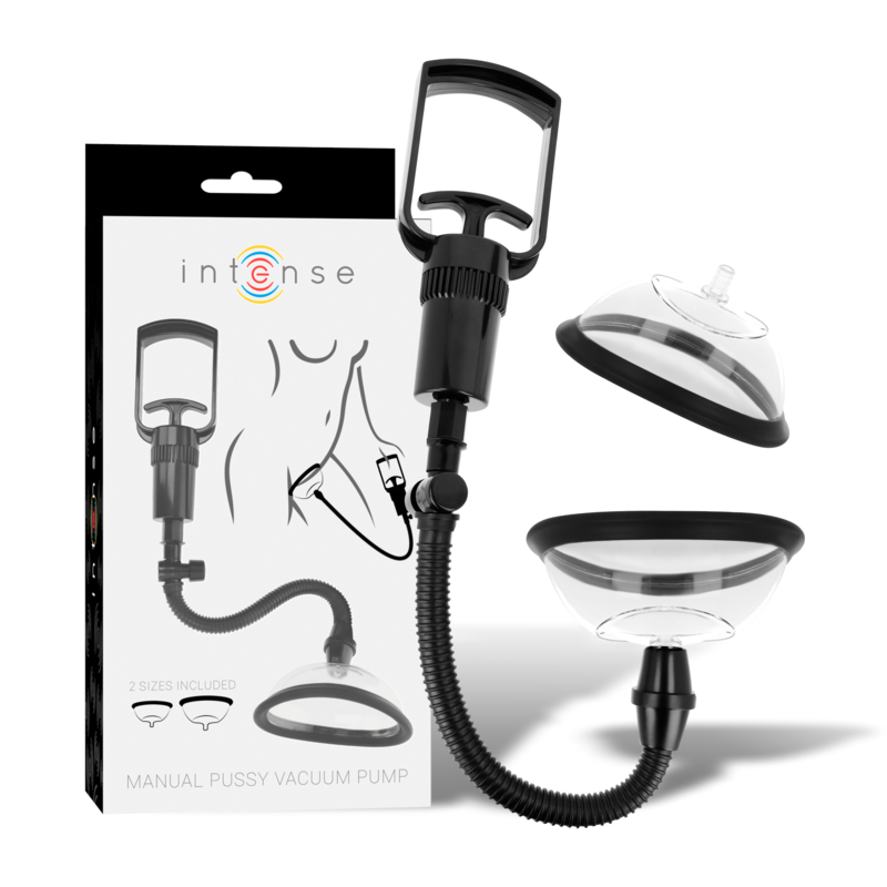INTENSE Bomba Vaginal Manual com Dois Copos Intercambiáveis, mostrando o design e acessórios.