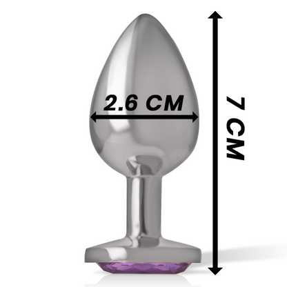 Intense Plug Anal de Metal com Cristal Violeta Tamanho S, mostrando seu design luxuoso e o detalhe do cristal.