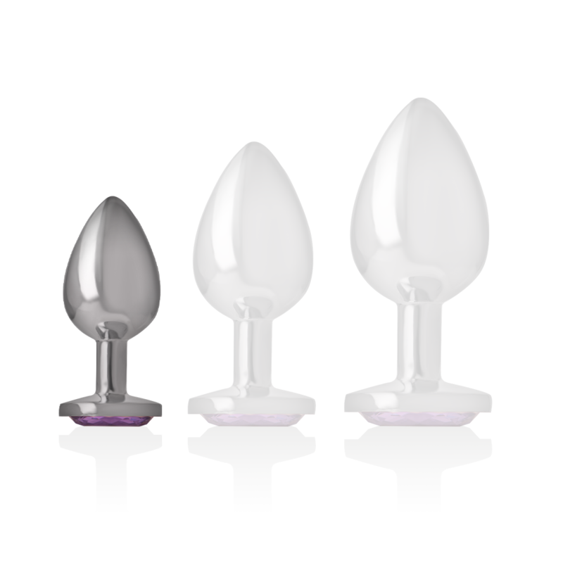 Intense Plug Anal de Metal com Cristal Violeta Tamanho S, mostrando seu design luxuoso e o detalhe do cristal.