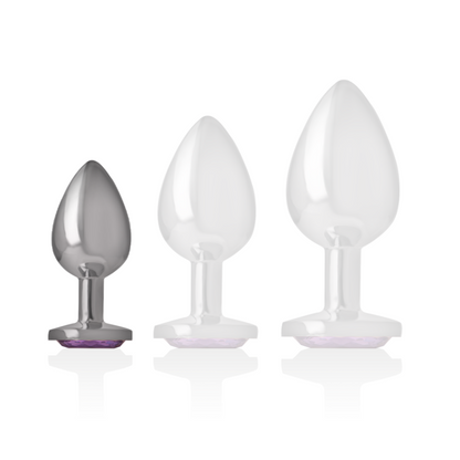 Intense Plug Anal de Metal com Cristal Violeta Tamanho S, mostrando seu design luxuoso e o detalhe do cristal.