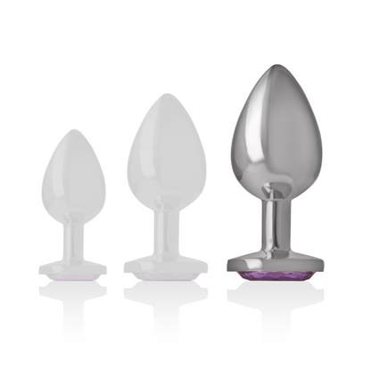 Close-up do Plug Anal Intense de Metal com Cristal Violeta, exibindo seu design elegante e a pedra brilhante.