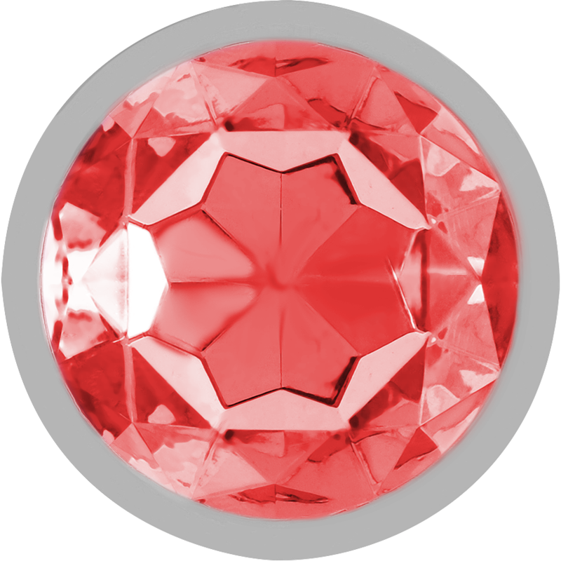 Close-up do Plug Anal Intense™ de Metal com Cristal Vermelho Tamanho M, destacando o design luxuoso e o material de alta qualidade.