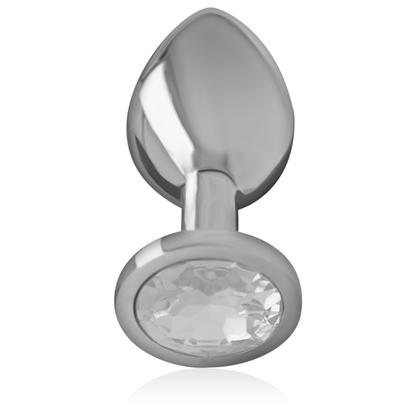Close-up do Plug Anal de Metal Intense com Cristal Prata Tamanho S, destacando o design elegante e a joia.
