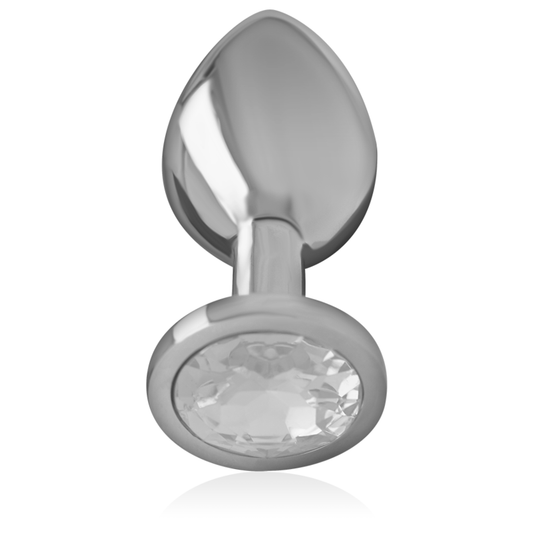 Plug Anal Intense de Metal com Cristal Prata Tamanho L, mostrando o detalhe da joia e o acabamento metálico.