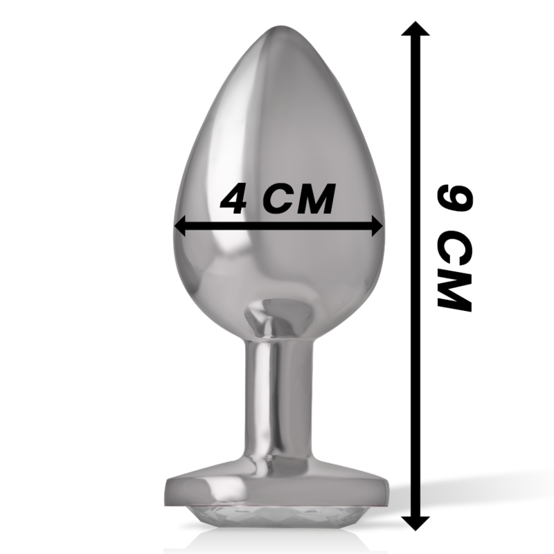 Plug Anal Intense de Metal com Cristal Prata Tamanho L, mostrando o detalhe da joia e o acabamento metálico.