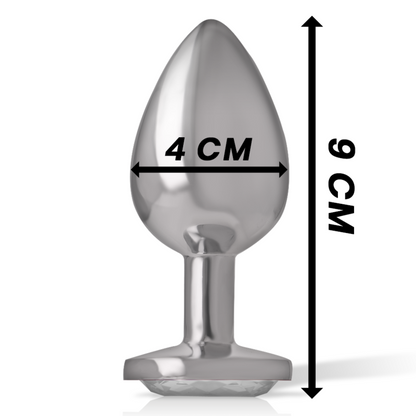 Plug Anal Intense de Metal com Cristal Prata Tamanho L, mostrando o detalhe da joia e o acabamento metálico.