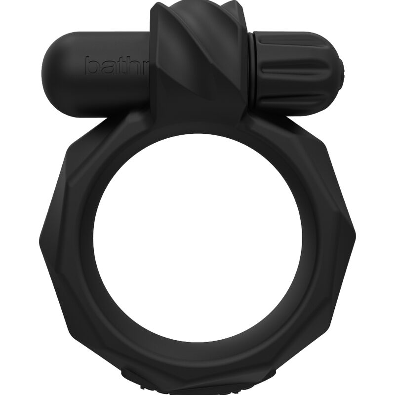 Close-up do anel vibrador BATHMATE Vibe Maximus 55, mostrando seu design em silicone e o motor VIBE Bullet.