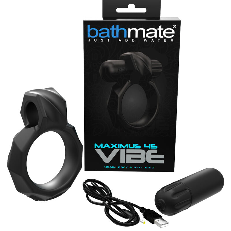 Anel Vibratório BATHMATE Maximus 45 de silicone com 10 padrões de vibração para prazer a dois.