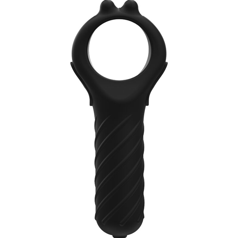 Close-up do BATHMATE Vibe Edge, anel vibrador peniano de silicone macio com 10 padrões de vibração.
