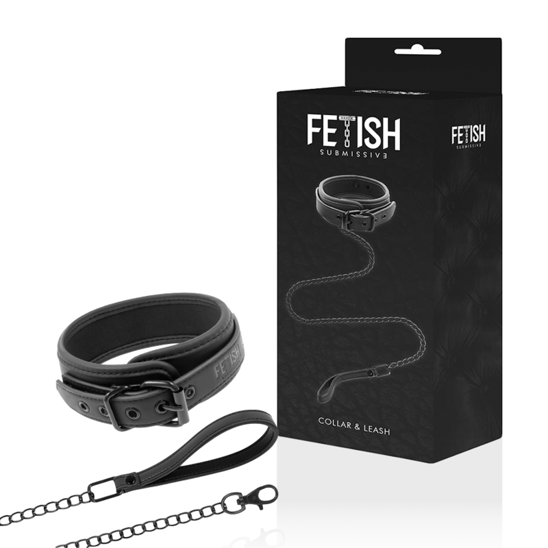 Close-up do Colar de Corrente Fetish Submissive com Forro de Neoprene e detalhe do anel.