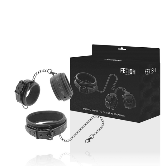Conjunto Fetish Submissive de colar e algemas em couro vegano com forro de neopreno para BDSM.