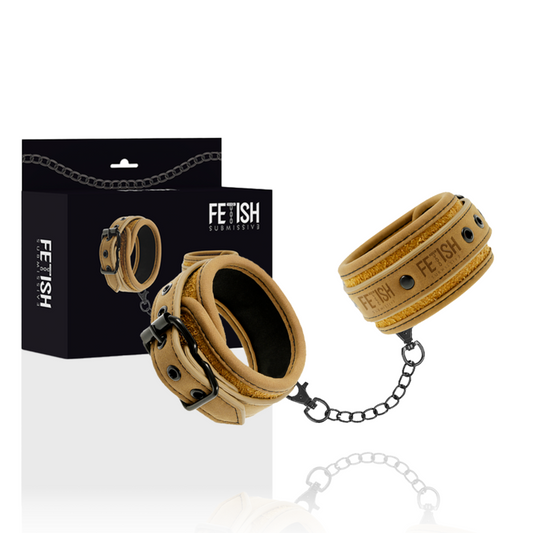 Close-up of the FETISH SUBMISSIVE ORIGIN Vegan Leather Cuffs with Neoprene Lining.