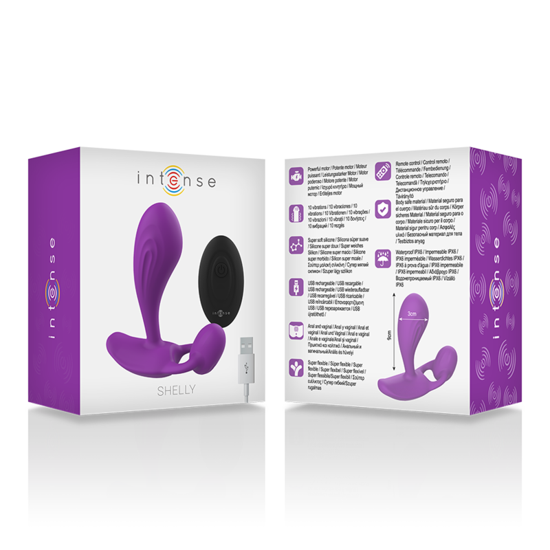 Intense™ Plug Anal Vibratório Shelly™ com Controle Remoto Roxo, em silicone macio, exibindo seu design ergonômico e acabamento.