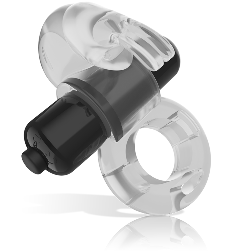 Anel Vibrador Coelho Transparente Intense, mostrando o design flexível, vibrador e o estimulador de coelho.