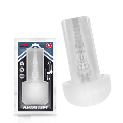 Close-up of the PUMP ADDICTED Masturbador com Manga Transparente Tamanho G showing its realistic texture and transparent design.