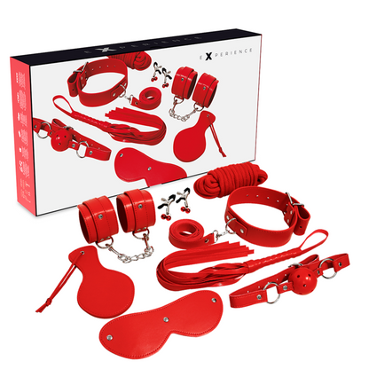 Kit BDSM Fetish EXPERIENCE Série Vermelha de 8 peças com acessórios de bondage.
